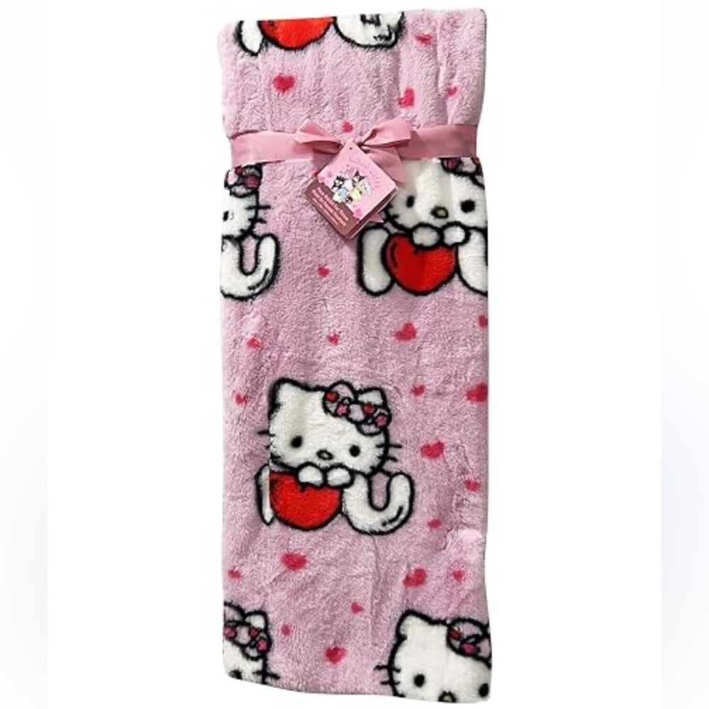 Hello Kitty Faux Rabbit Fur Valentines Day Throw Blanket